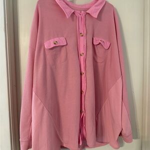 Pink Button-Up Waffle Knit Shirt